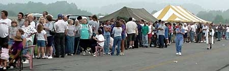 Patients lined up for care