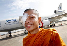 Cambodian buddhist monk Bunthoeuom Song, who underwent a corneal transplant on the Orbis Flying Eye Hospital